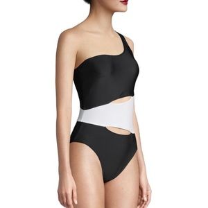 NWT Juicy Couture Black & White Asymmetrical Sleeve Cut Out Swimsuit - M
